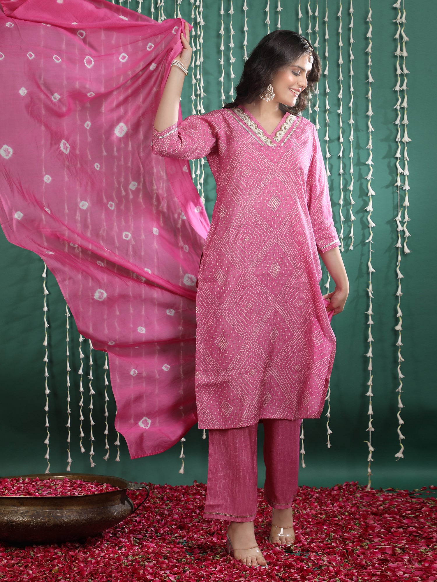 Women Ethnic Motifs Printed Regular Gotta Patti Kurta with Trousers & With Dupatta